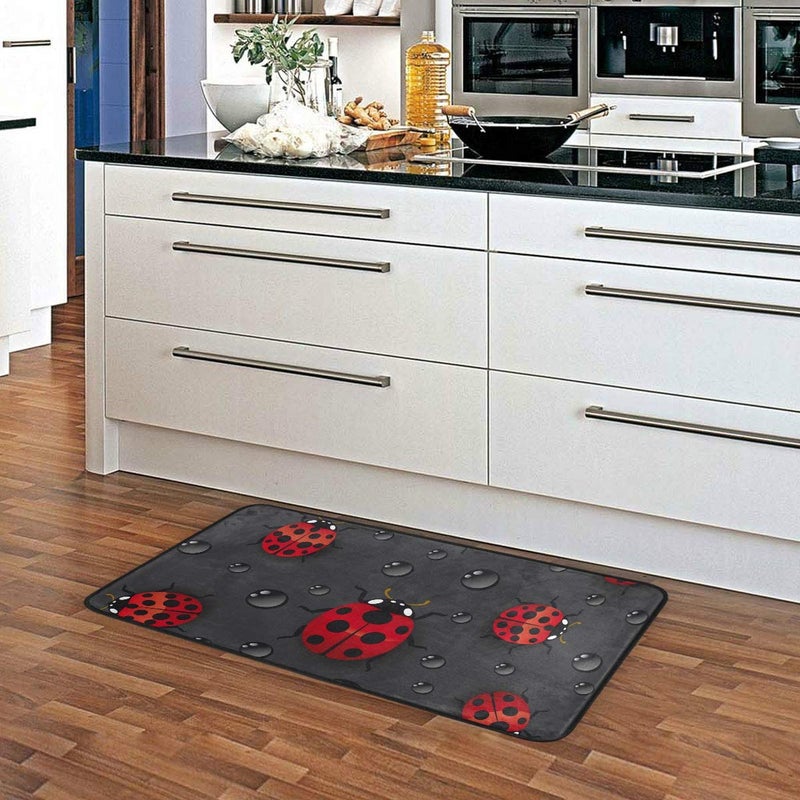 senya Kitchen Rugs Ladybug Rain Design Non-Slip Soft Kitchen Mats Bath Rug Runner Doormats Carpet for Home Decor, 39" X 20" - Image 1